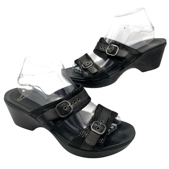 Dansko Jessie Lizard Platform Sandal Women 10.5-11 US 41 EU Black Slip On Slides - Picture 1 of 11